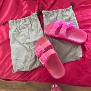 Balenciaga Hot Pink Logo Slide Sandals
